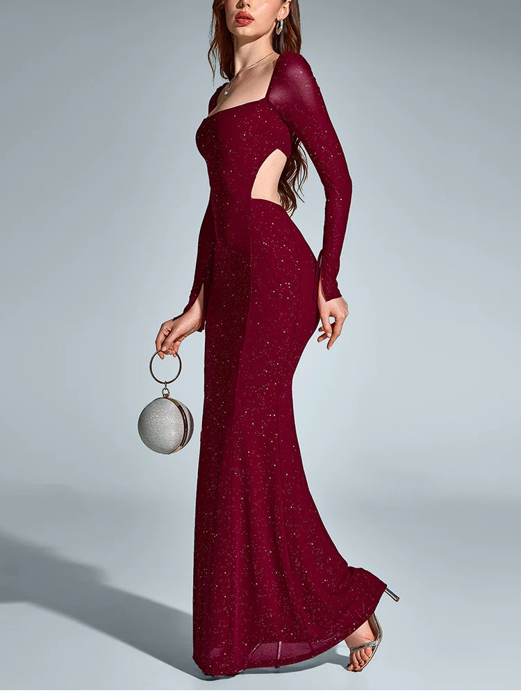 Vestido Longo Manga Comprida com Fenda by Loja Bruna Modas