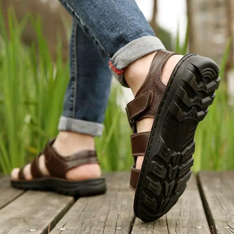 Sandália Masculina de Couro Genuíno Ligentleman