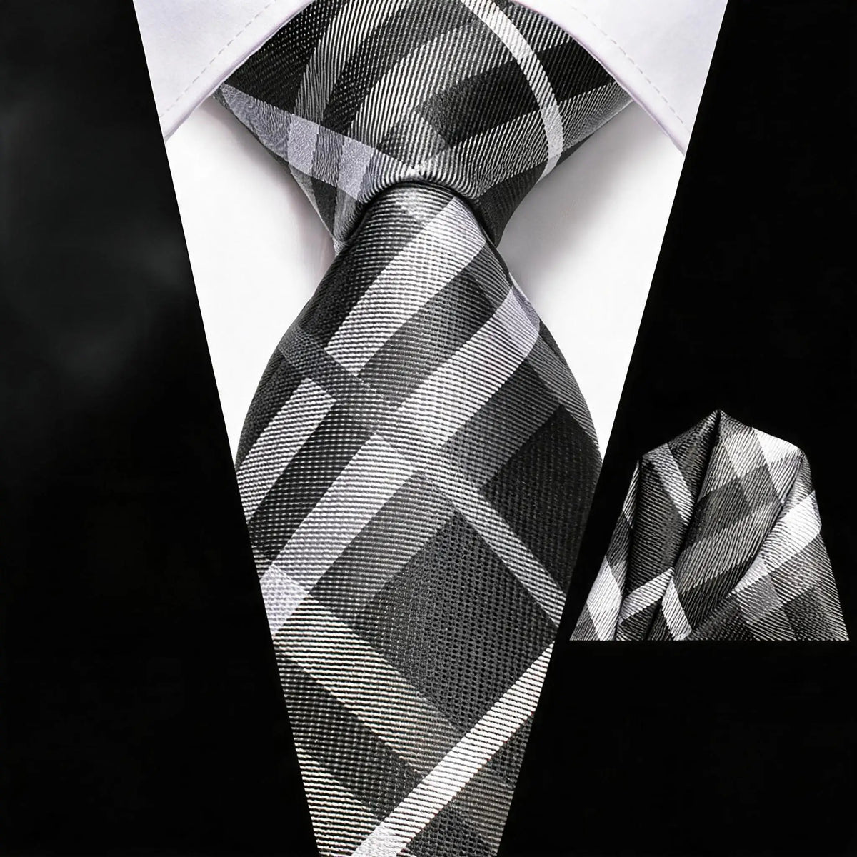 Gravata Masculina Formal de Poliéster com Lenço de Bolso
