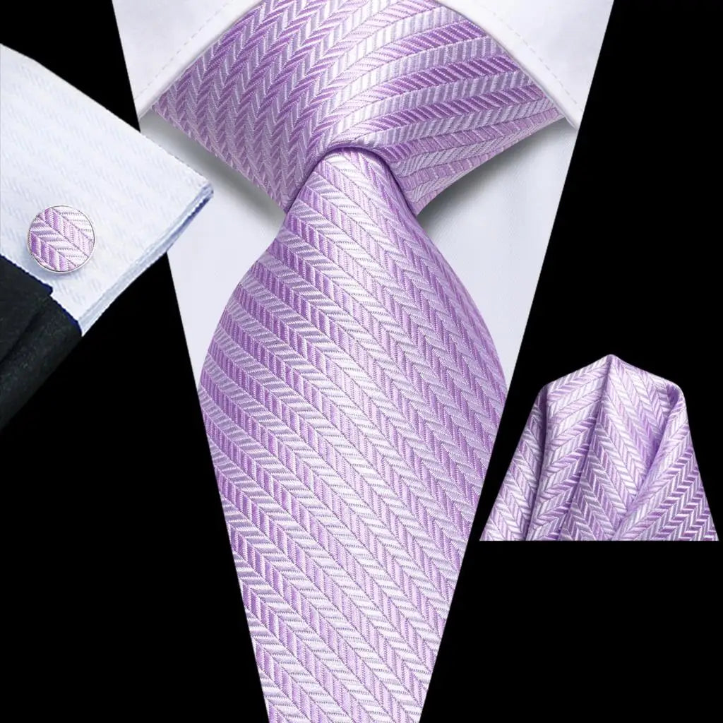 Kit de Gravata Masculina de Seda Jacquard com Lenço e Abotoaduras