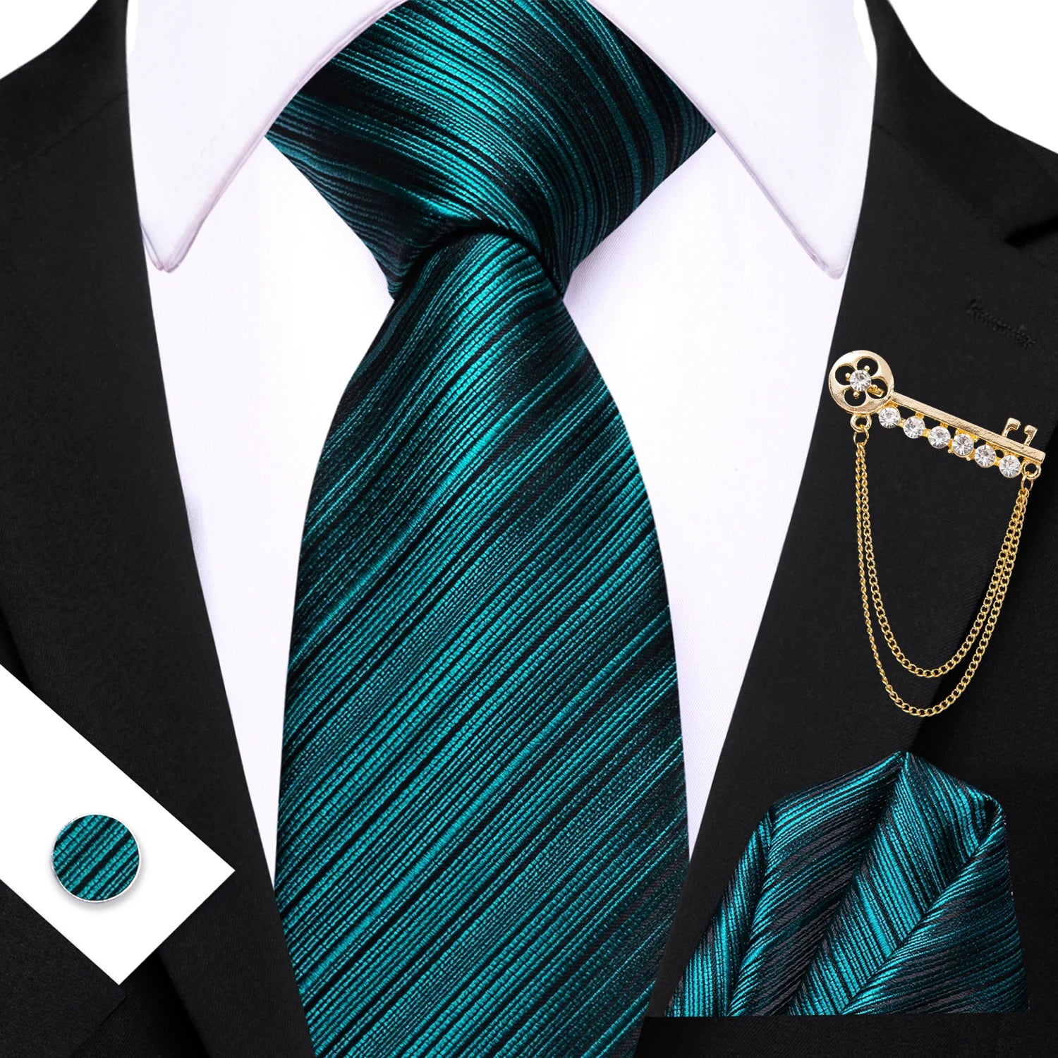 Conjunto de Gravata Masculina com Broche e Lenço