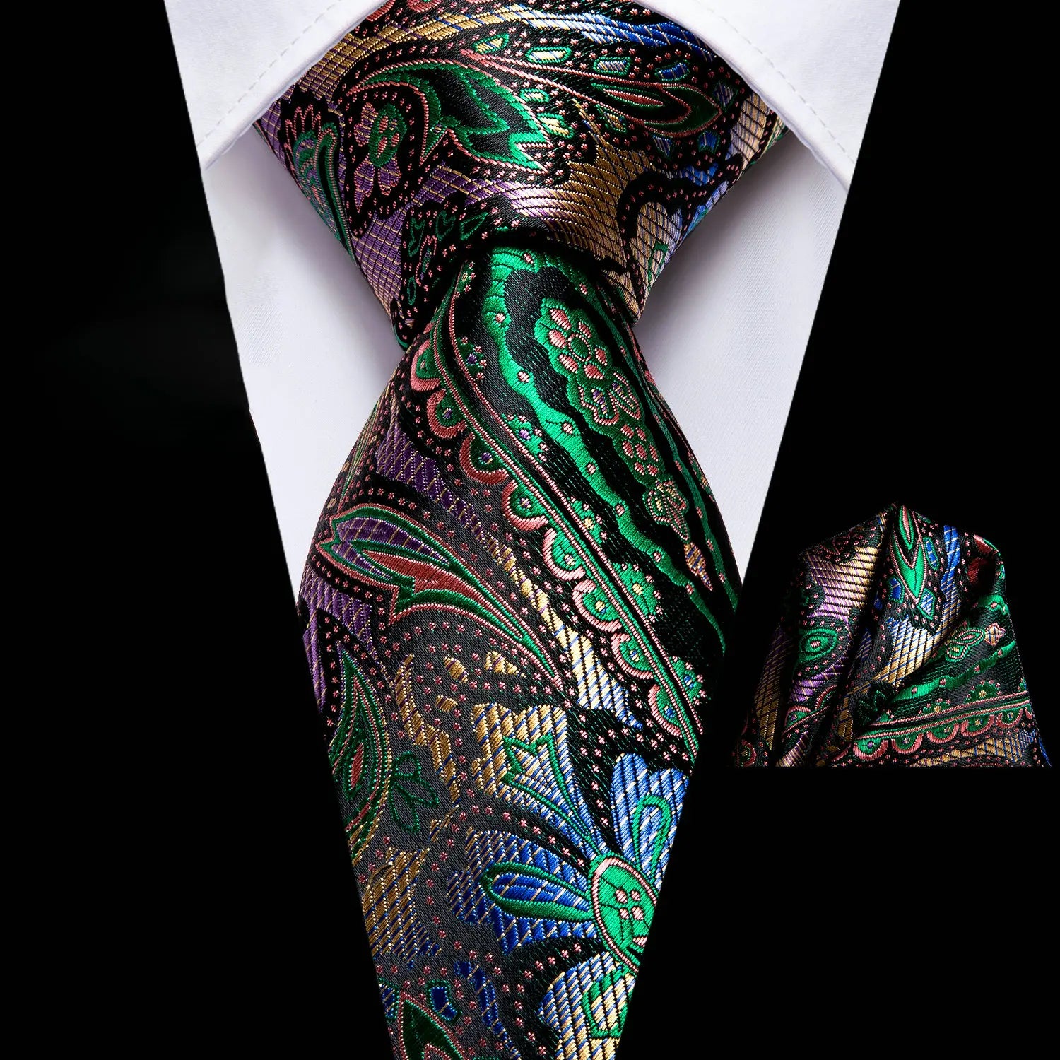 Gravata Masculina Vintage com Estampa Floral Paisley com Lenço