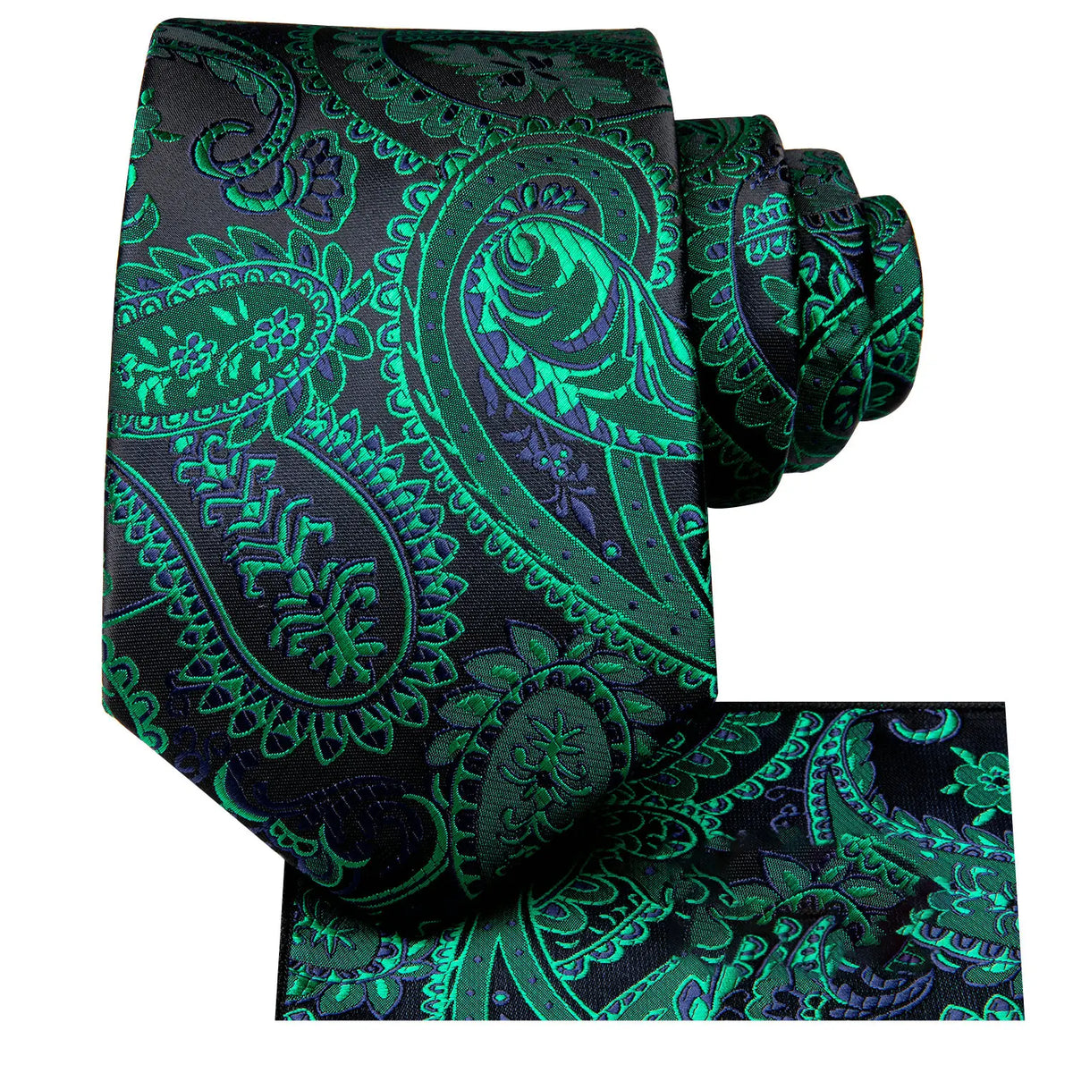 Gravata Masculina Verde Floral com Lenço de Bolso