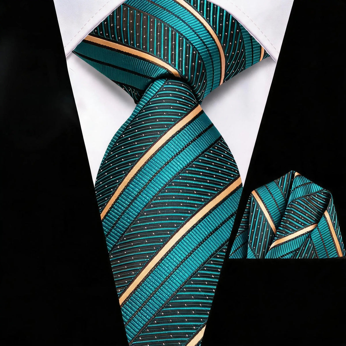 Gravata Masculina Clássica Listrada com Lenço de Bolso