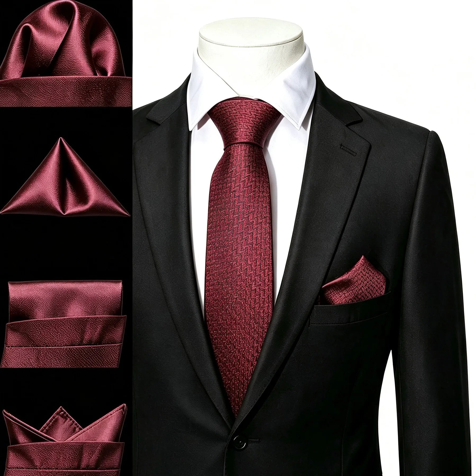Gravata Masculina Poliéster Vermelho com Lenço de Bolso