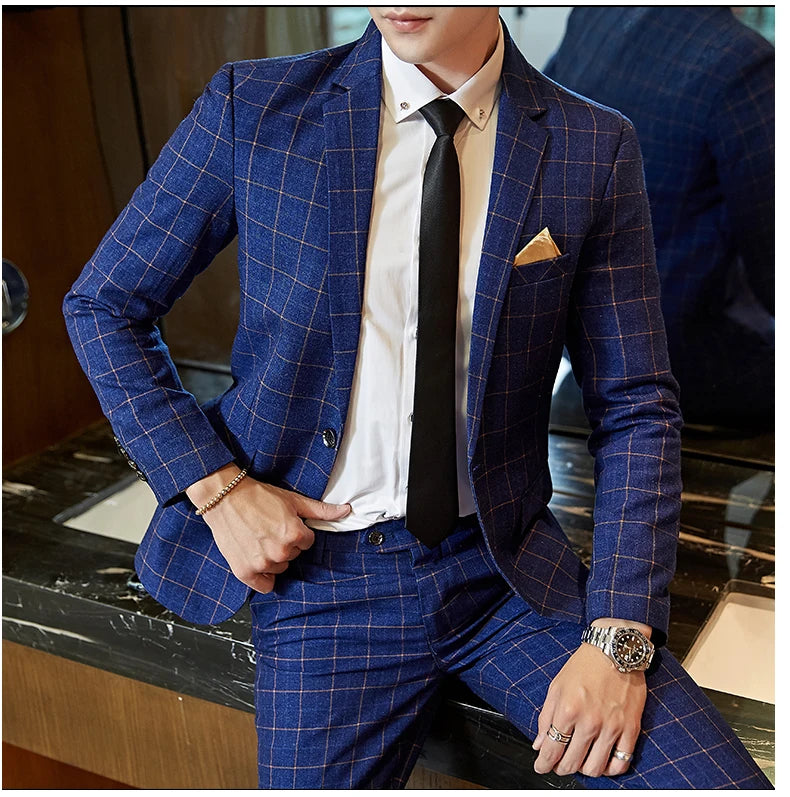 Terno Masculino Casual Xadrez de Um Botão