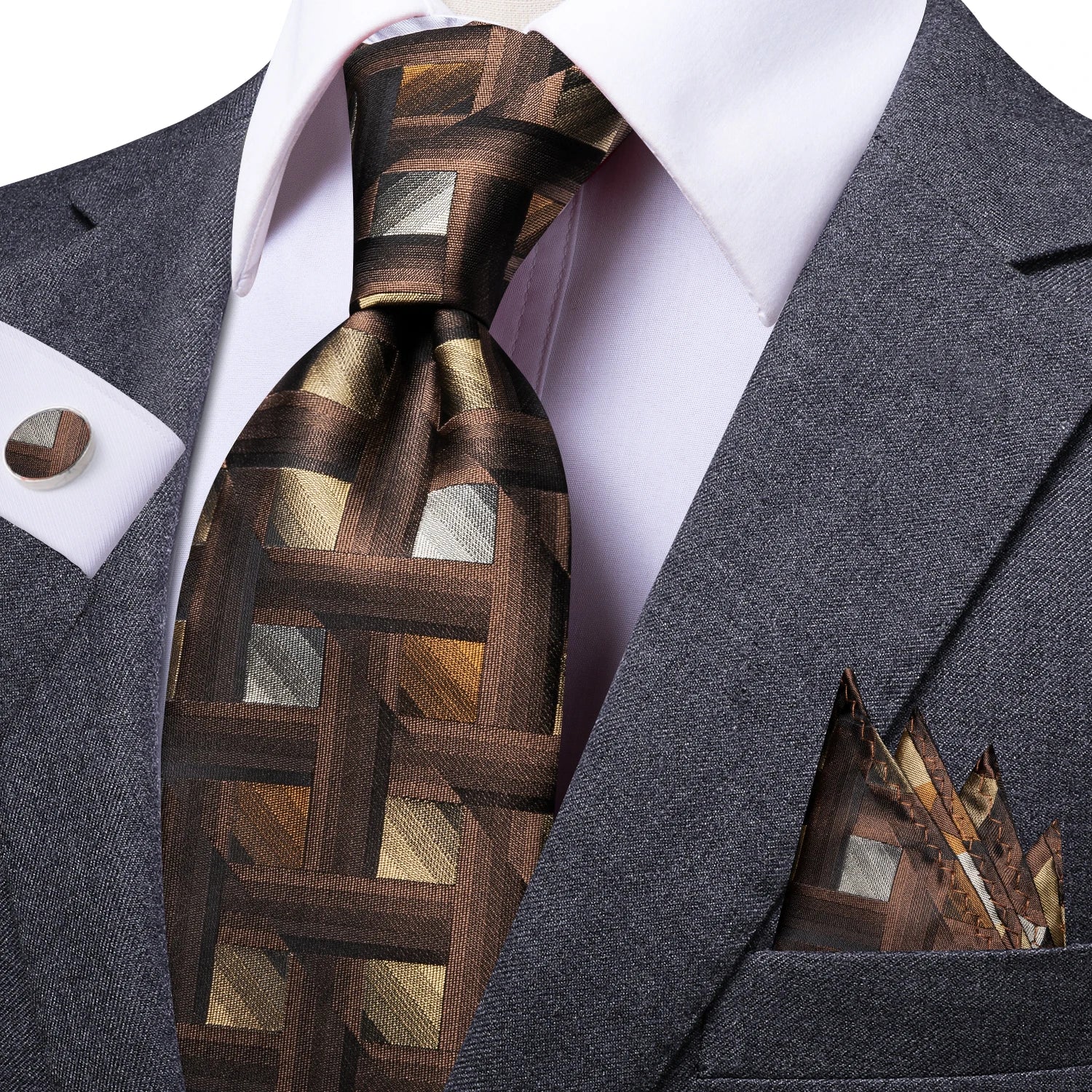 Kit Gravata Masculina Social com Lenço e Abotoaduras