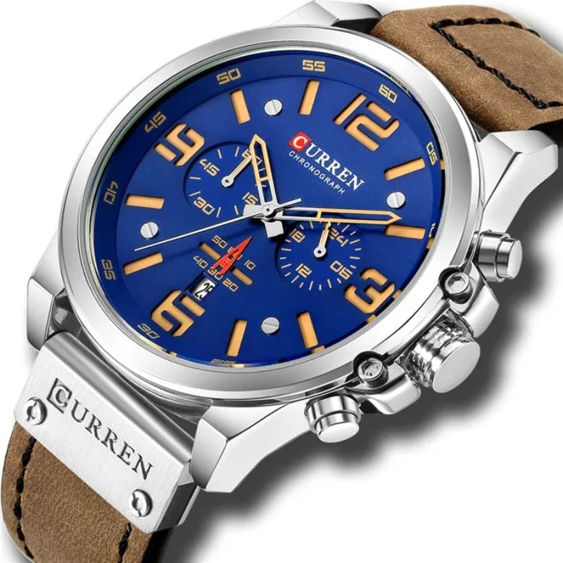 Relógio Masculino Quartzo Clássico com Pulseira de Couro by Loja Bruna Modas