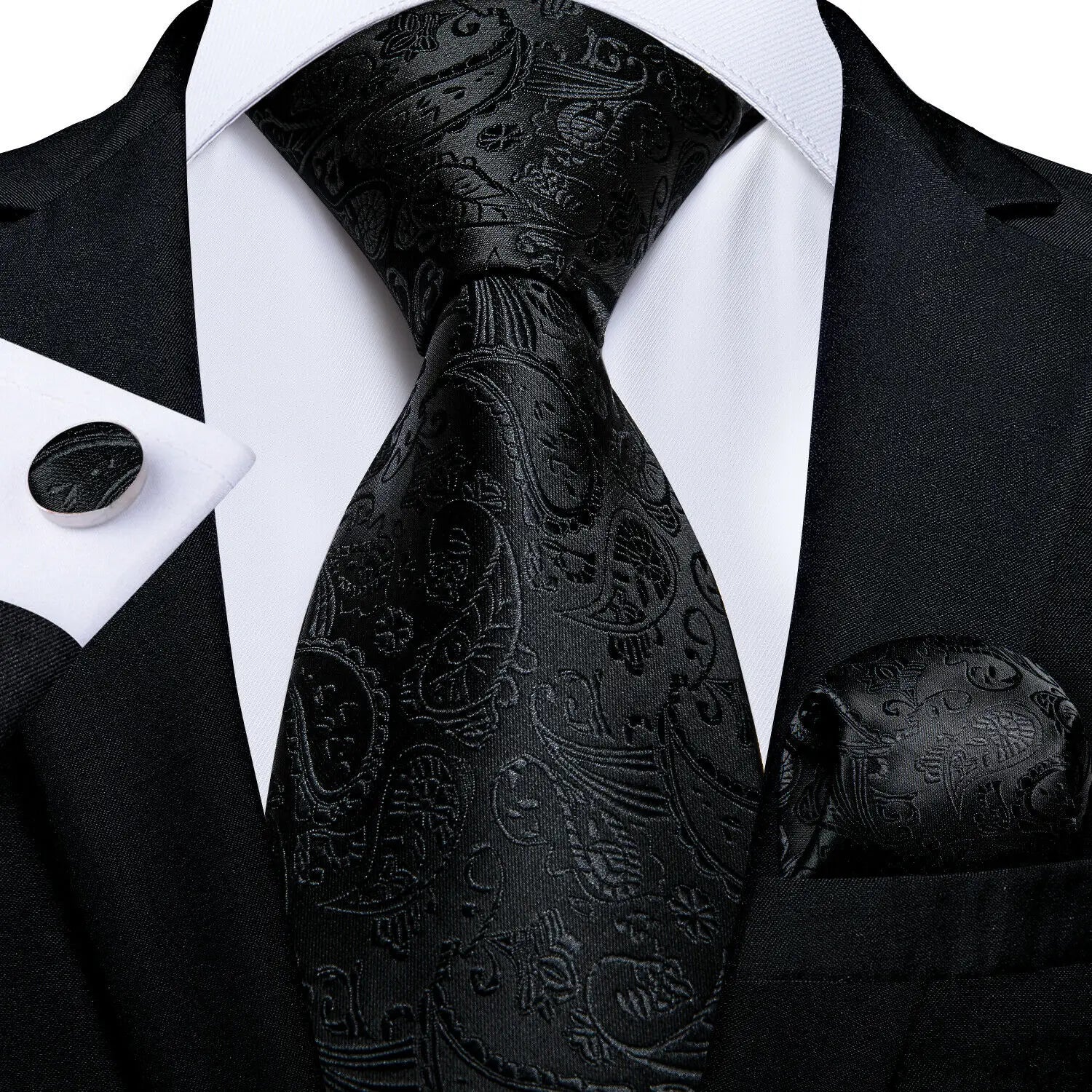 Conjunto de Gravata Masculina de Luxo com Lenço e Abotoaduras