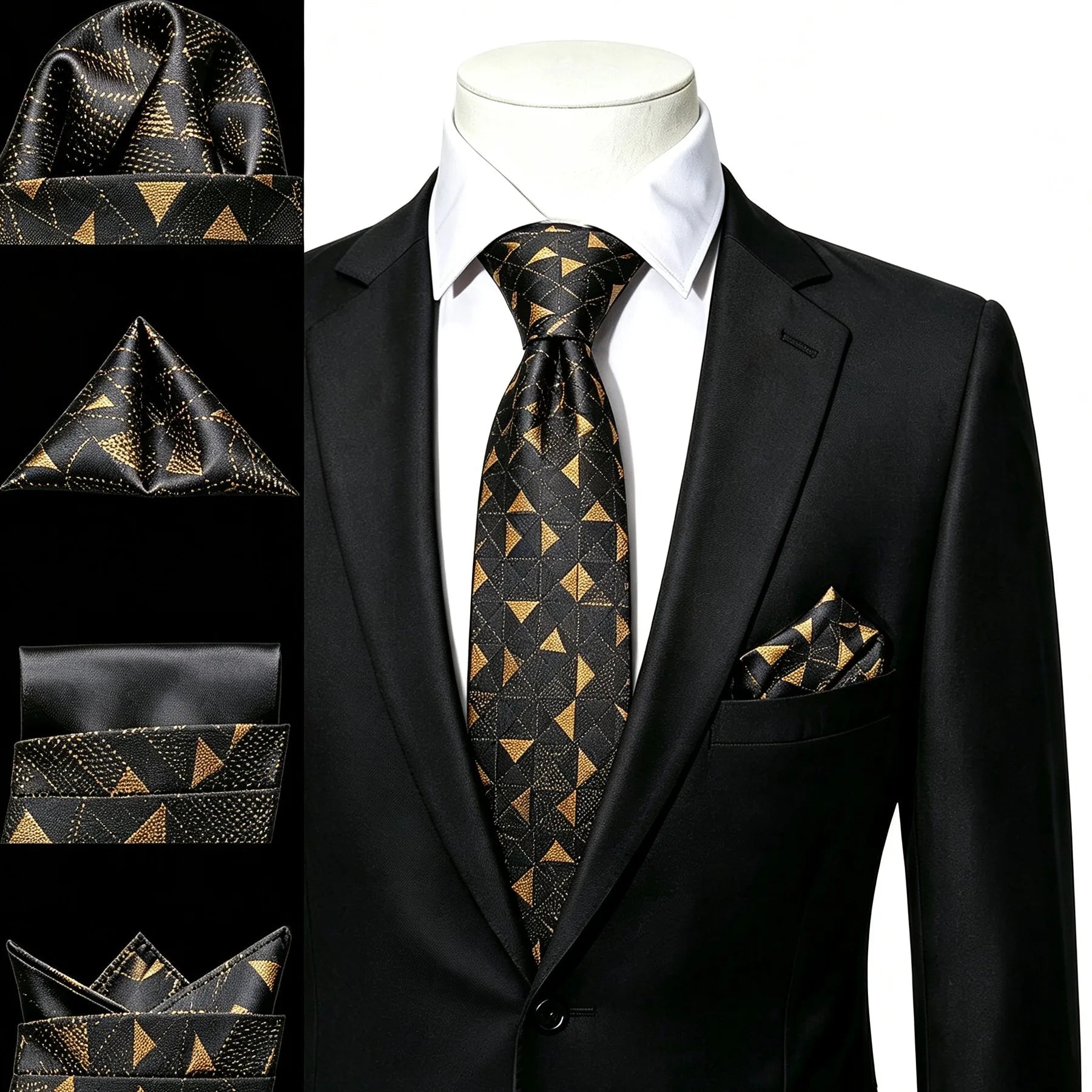 Gravata Masculina Poliéster Preto com Lenço de Bolso