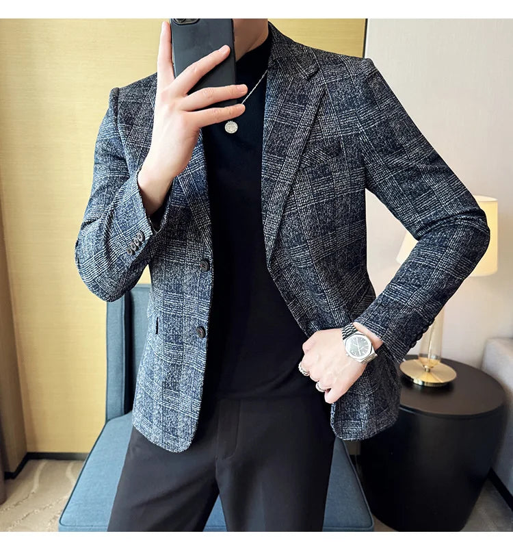 Blazer Masculino Xadrez Estilo Britânico Elegante e Moderno