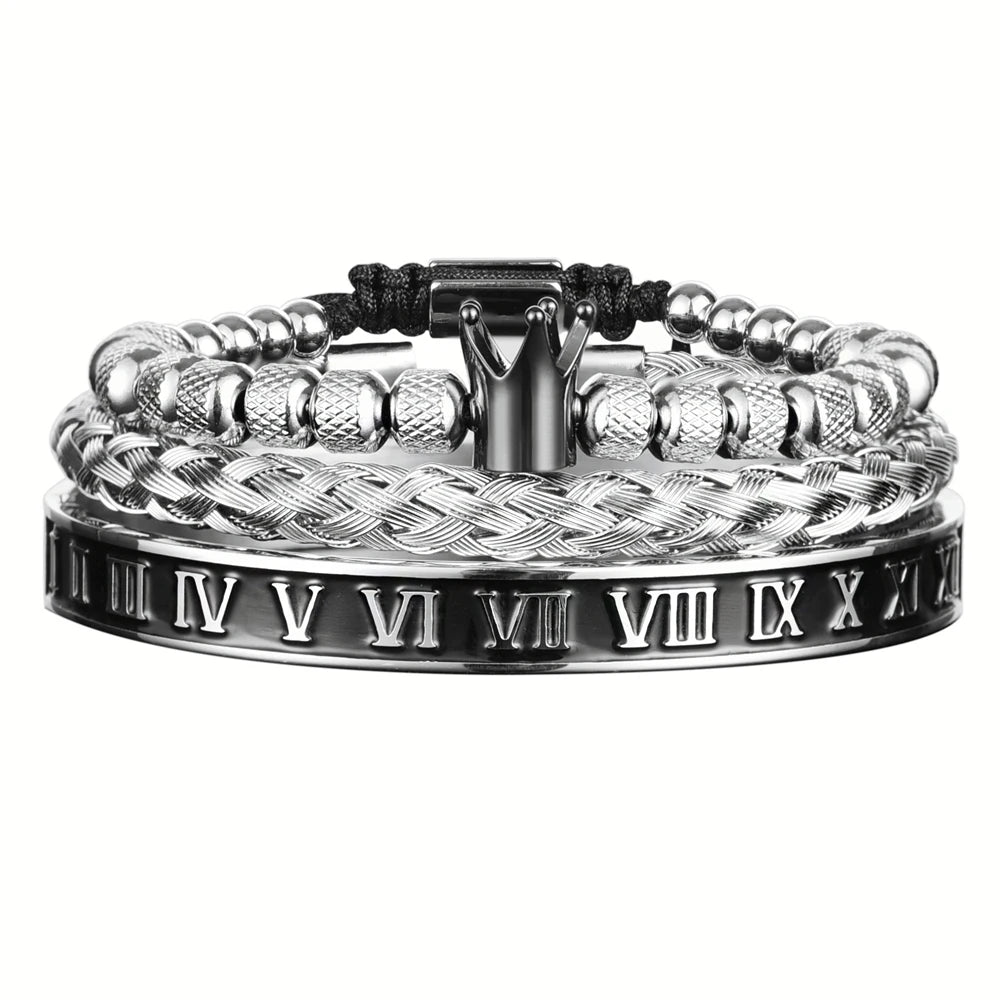 Pulseira Masculina de Luxo Coroa Romana