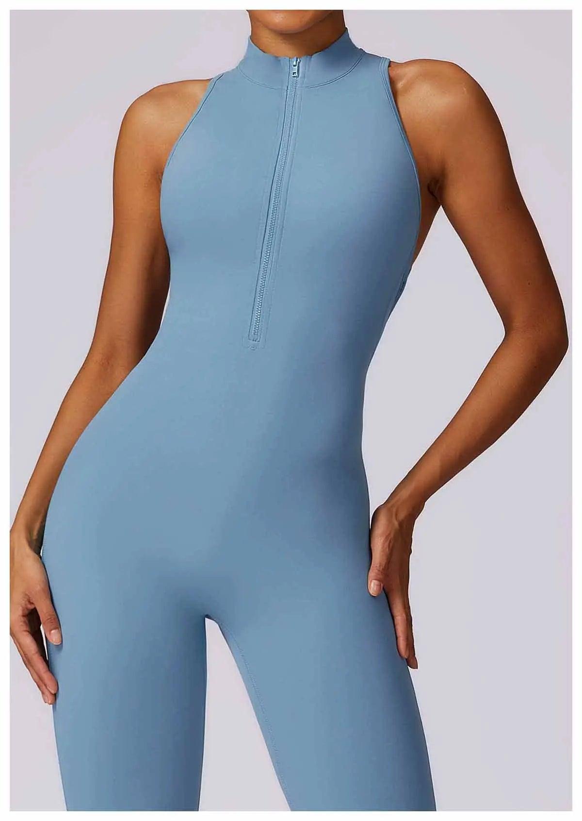Macacão Feminino Fitness V-Back com Zíper