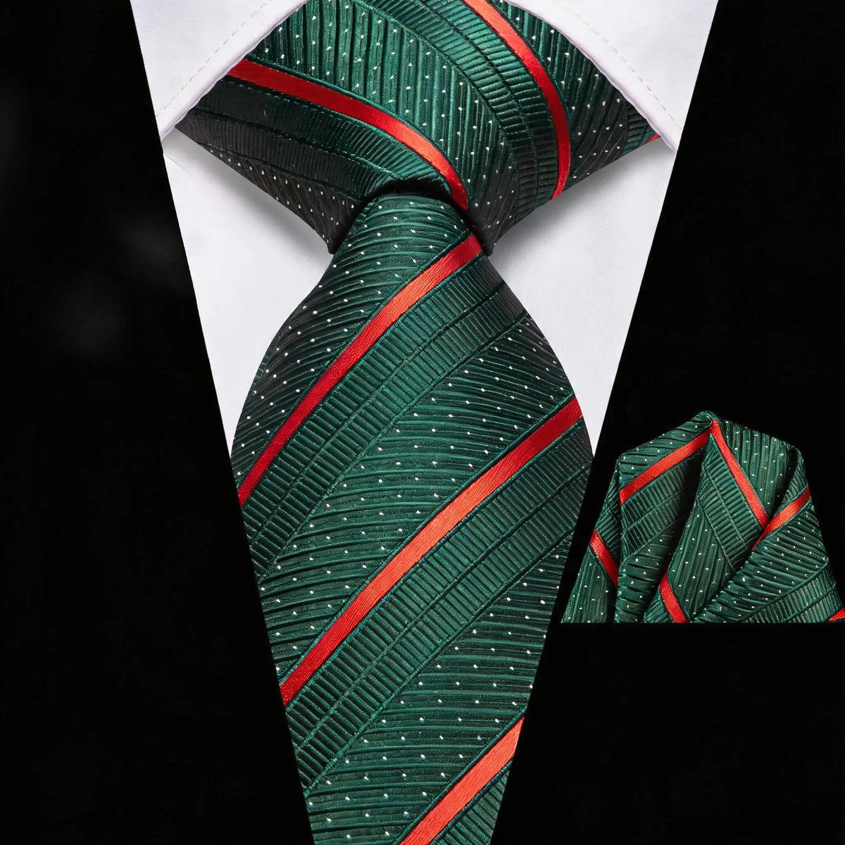 Gravata Masculina Clássica Listrada com Lenço de Bolso