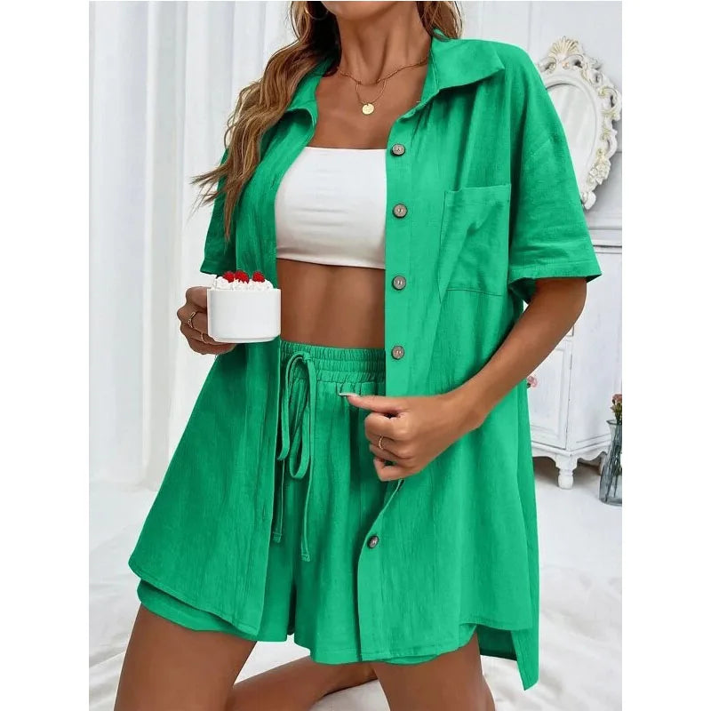 Conjunto Feminino Casual 2 Peças Short e Blusa Comprida