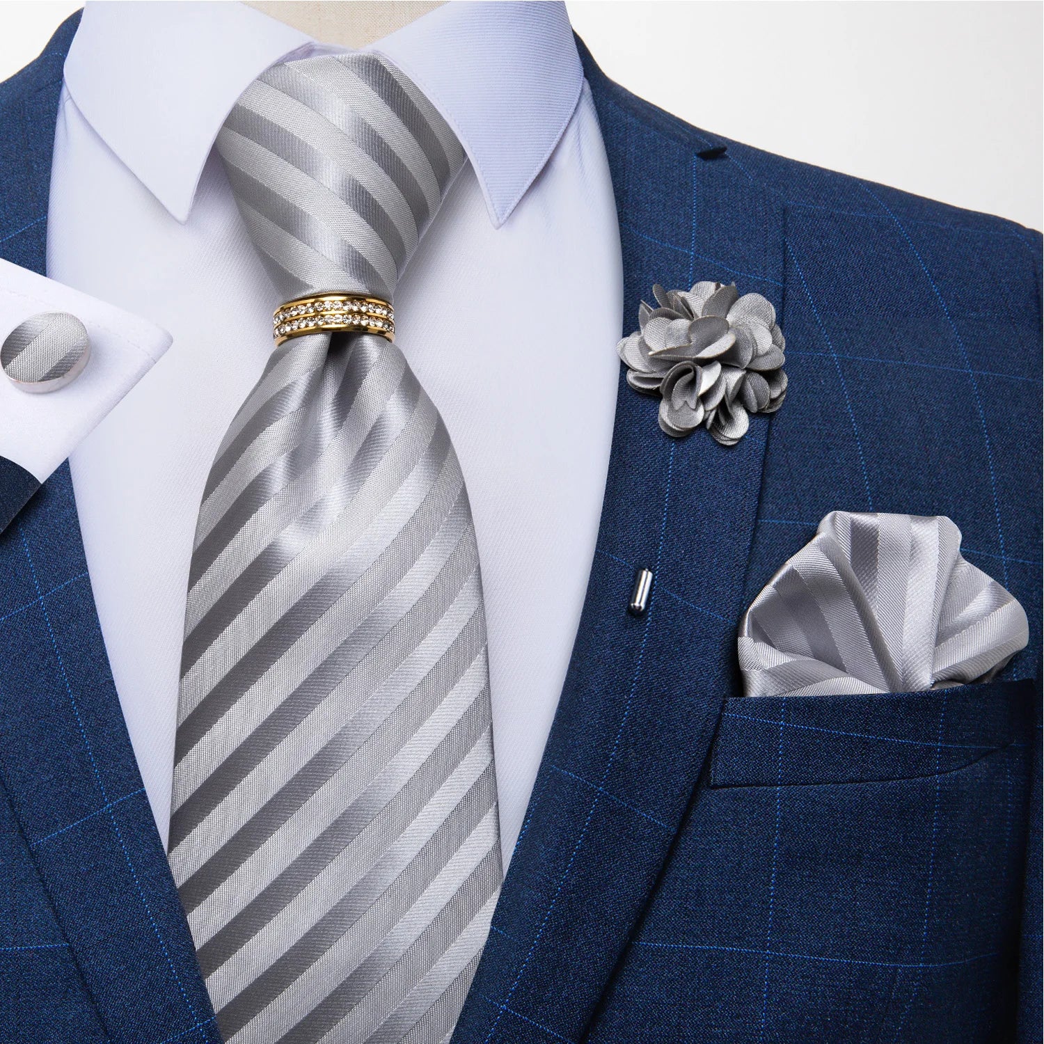 Gravata Masculina de Luxo 8 cm com Lenço e Abotoaduras