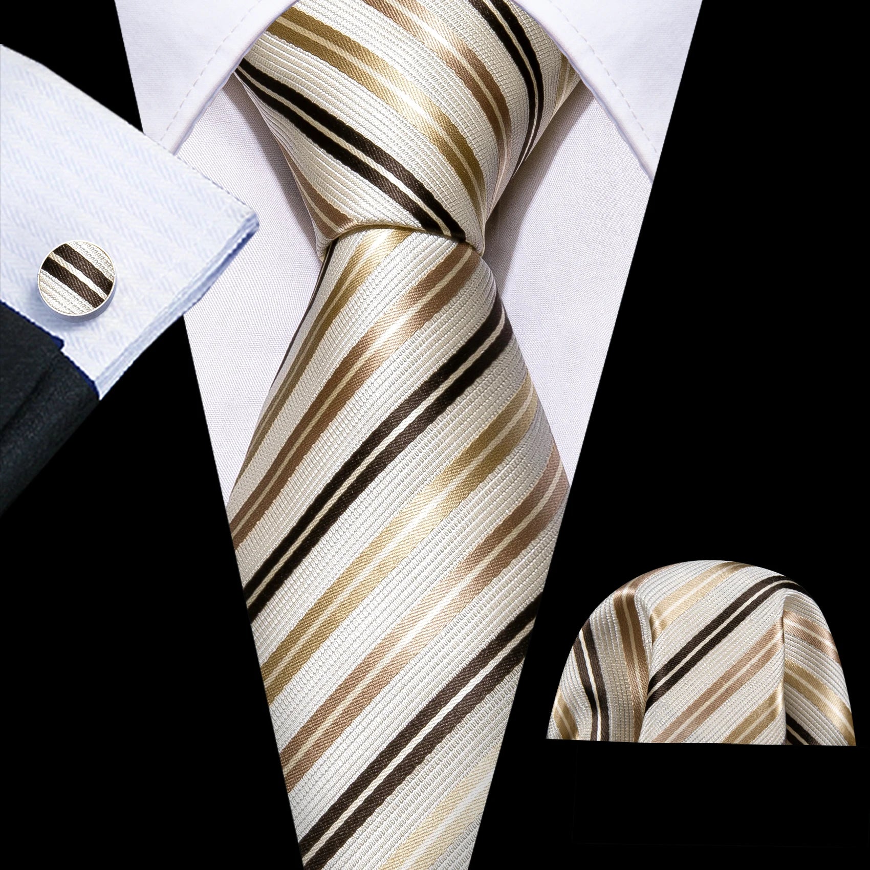 Kit Gravata Social Masculina Premium com Lenço e Abotoaduras Elegantes