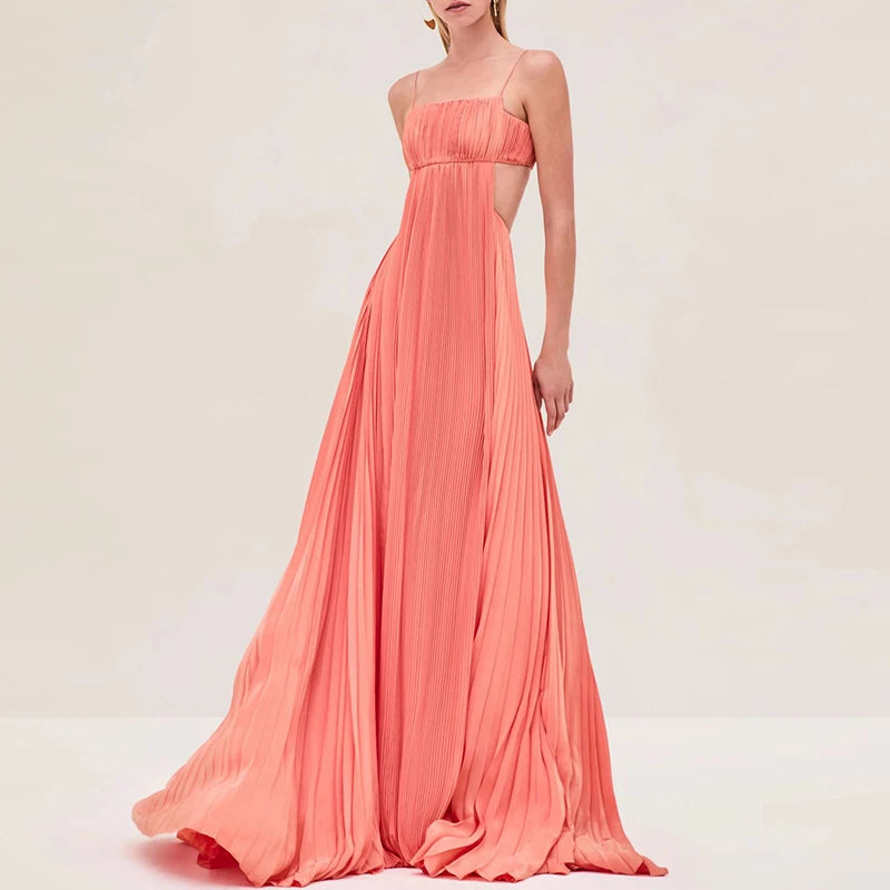 Vestido Longo Elegante Ombro a Ombro Plissado Starlight™