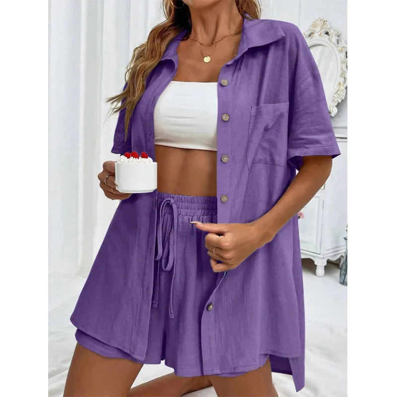 Conjunto Feminino Casual 2 Peças Short e Blusa Comprida
