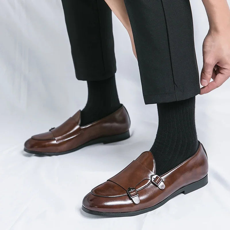 Sapato Masculino de Couro PU Estilo Monge