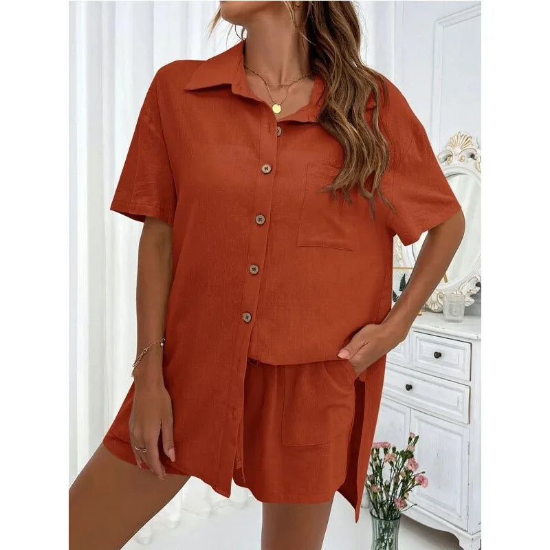Conjunto Feminino Casual 2 Peças Short e Blusa Comprida