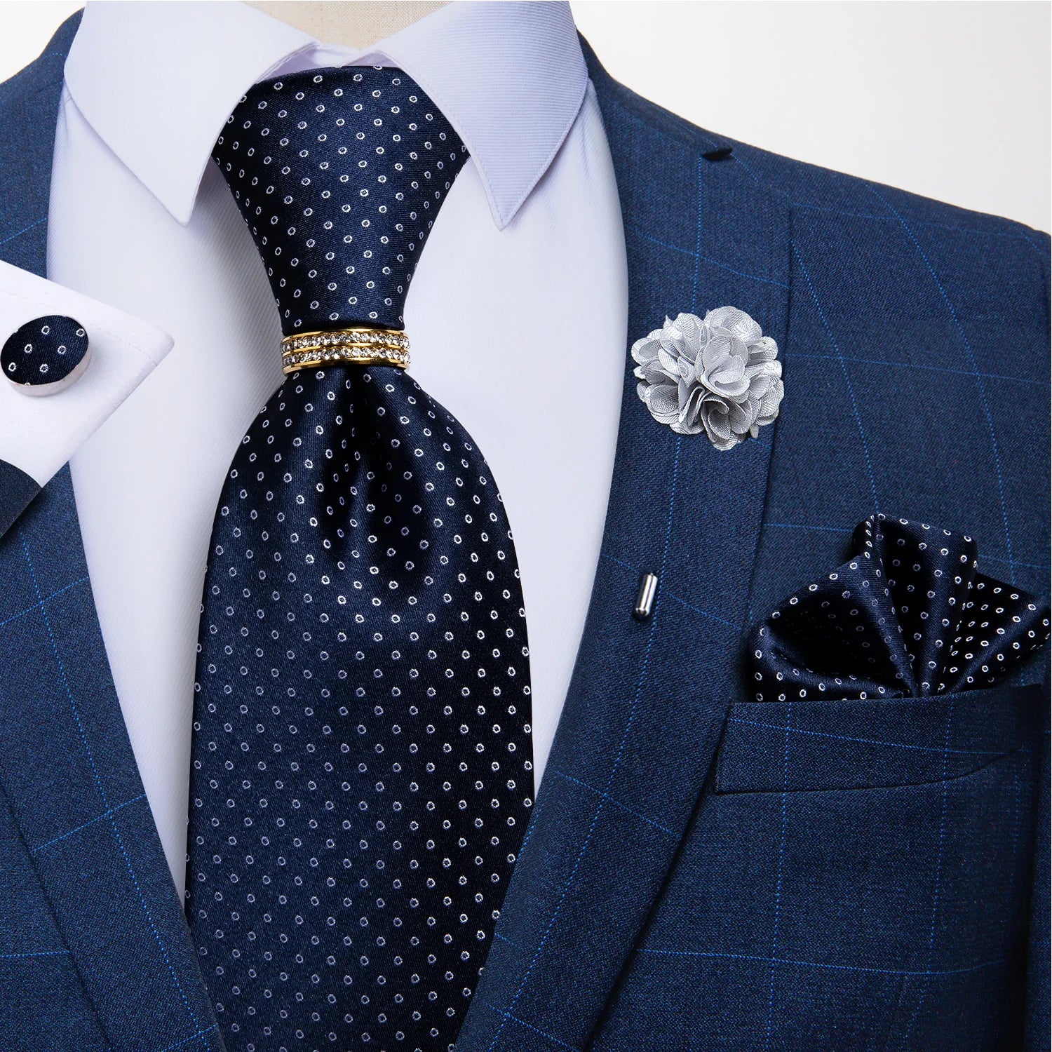 Gravata Masculina de Luxo 8 cm com Lenço e Abotoaduras