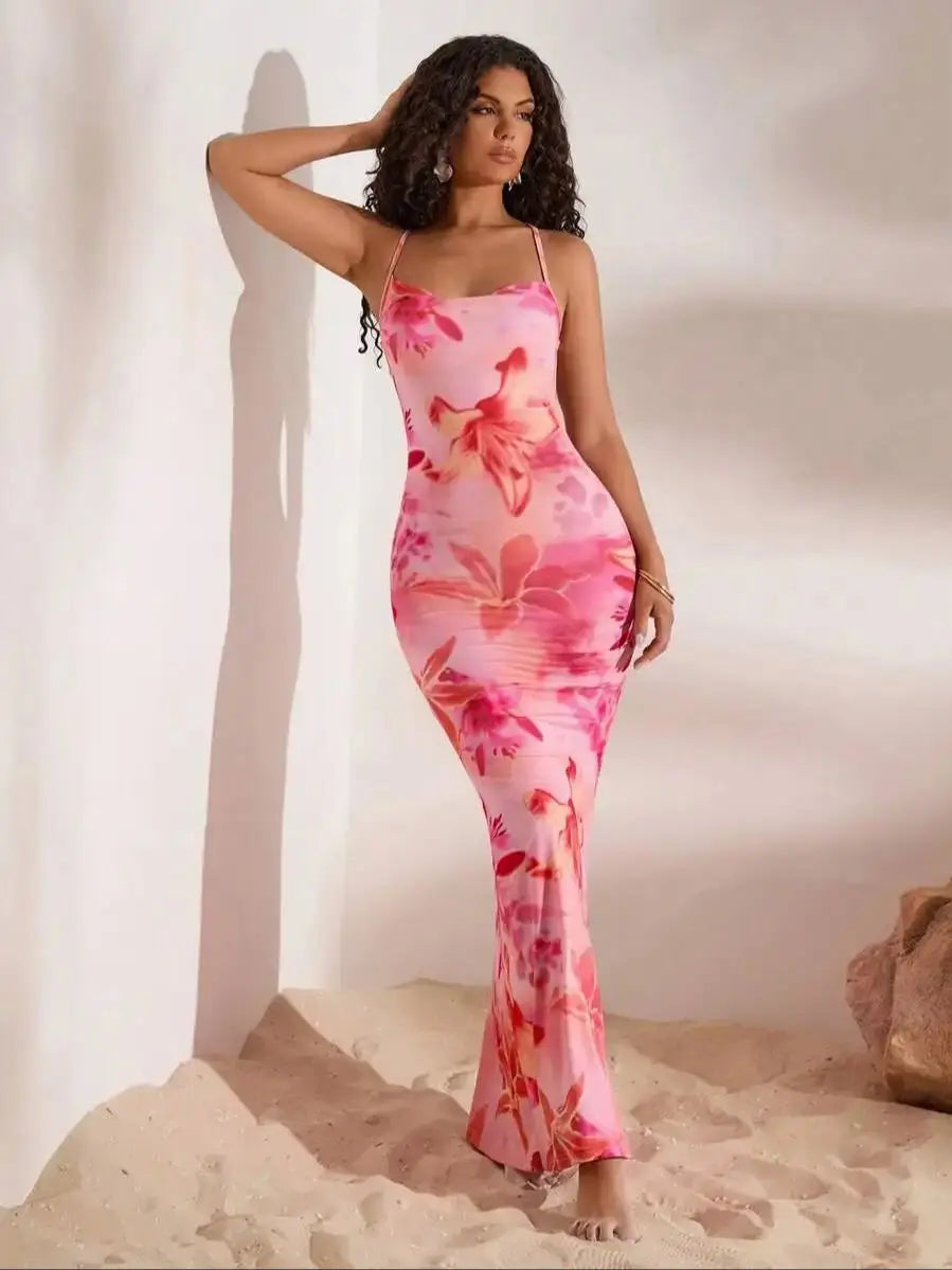 Vestido Longo Feminino de Malha com Estampa Floral by Loja Bruna Modas