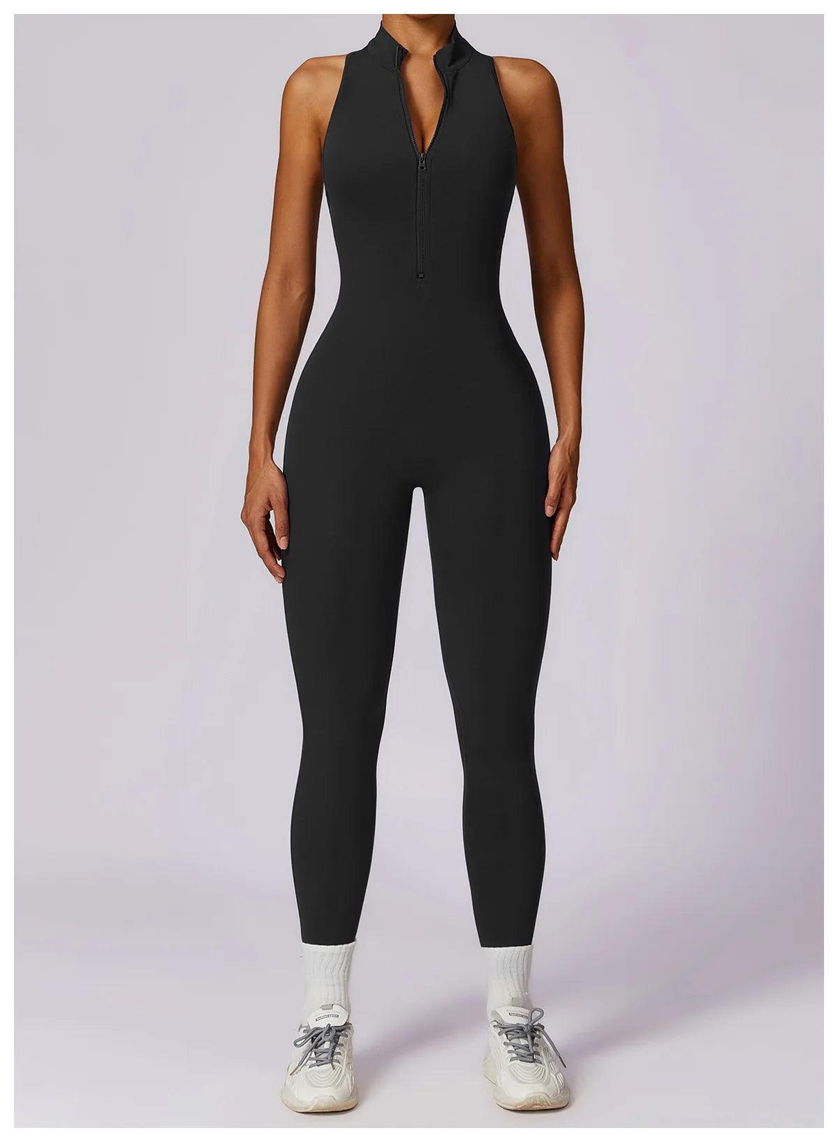 Macacão Feminino Fitness V-Back com Zíper