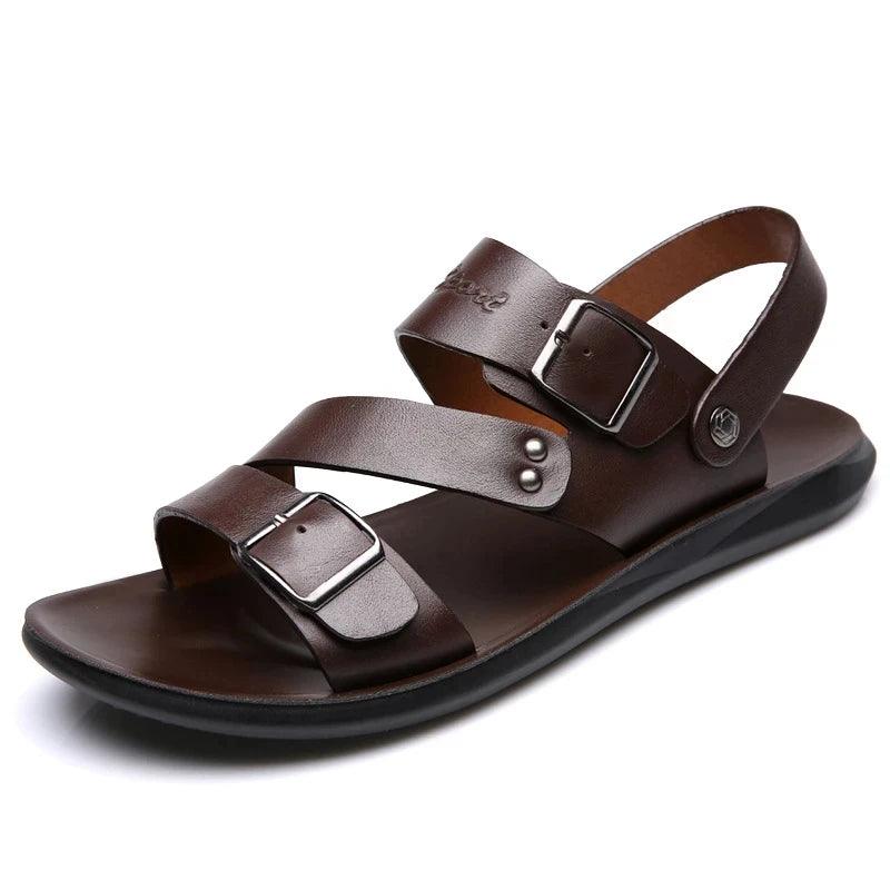 Sandália Masculina de Couro PU com Fivela Dupla