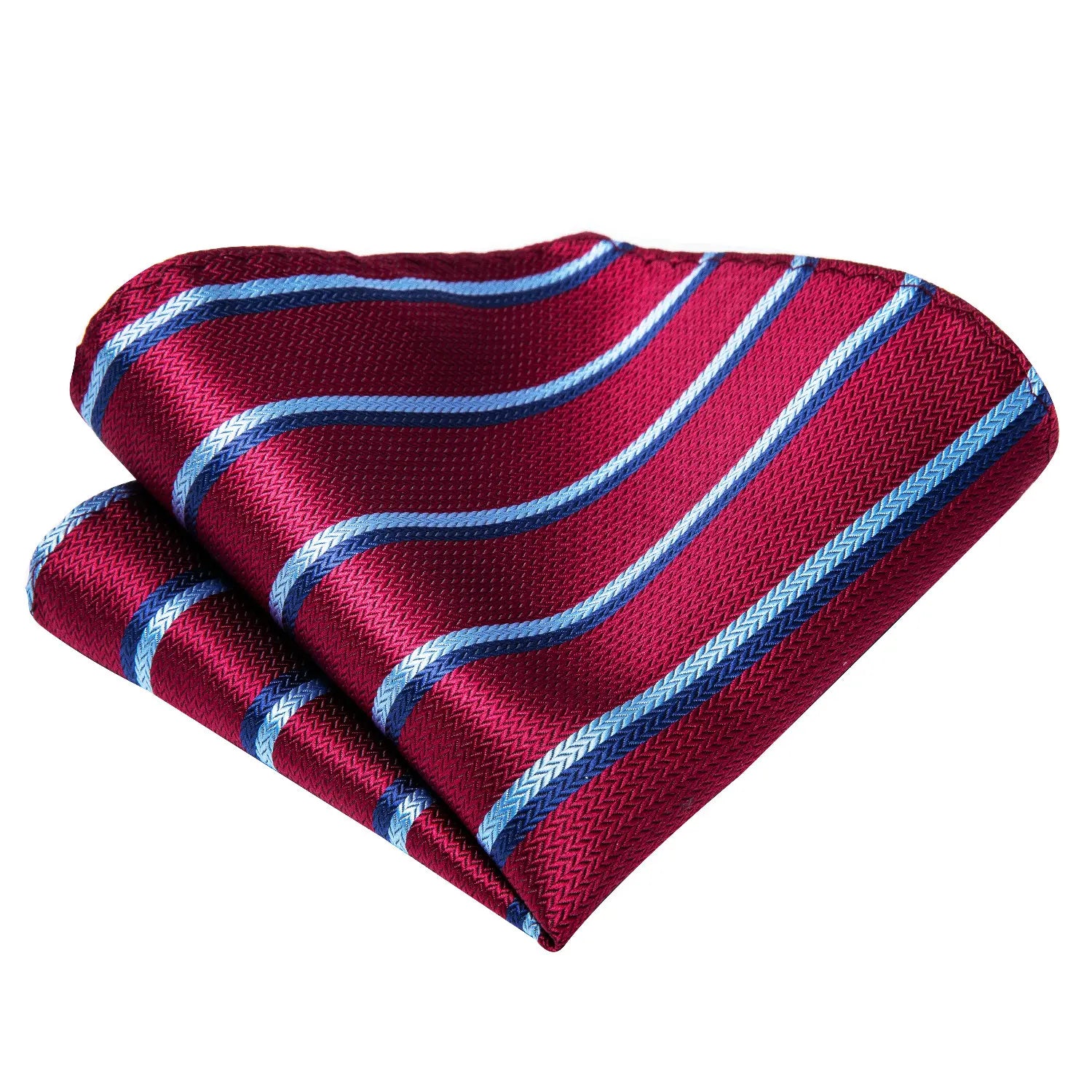 Gravata Masculina Poliéster Vermelho Listrado com Lenço de Bolso