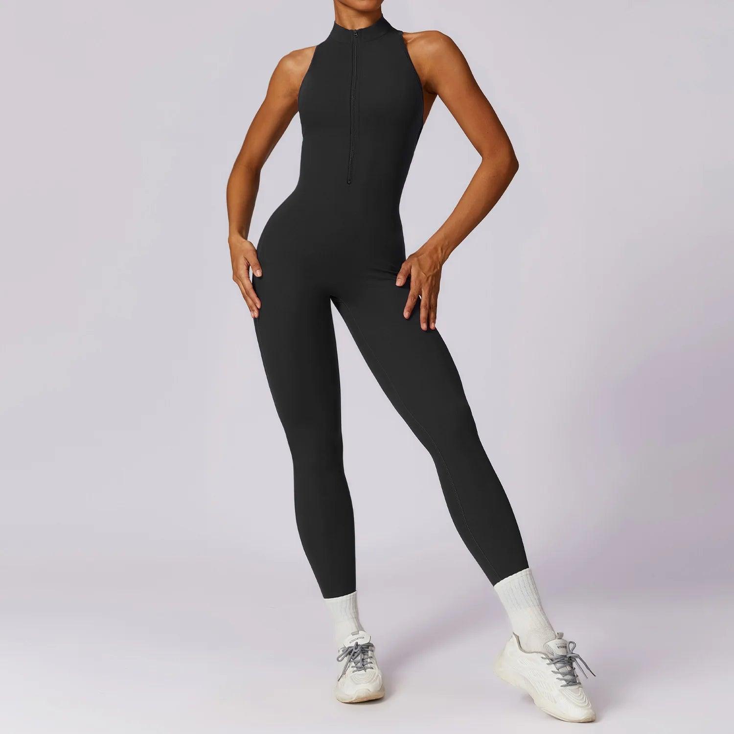 Macacão Feminino Fitness V-Back com Zíper