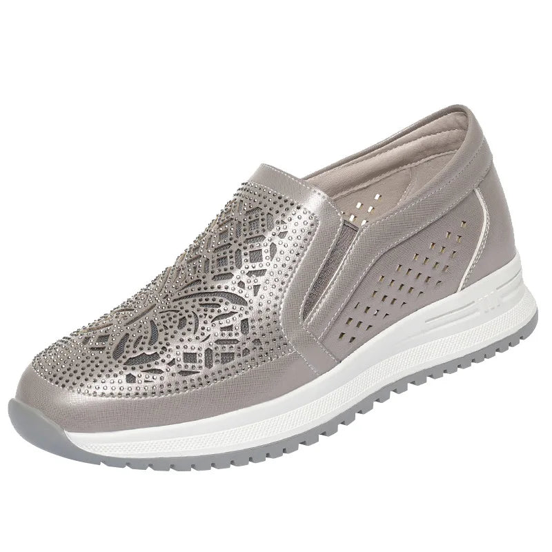 Mocassim Feminino Casual de Couro PU Antiderrapante