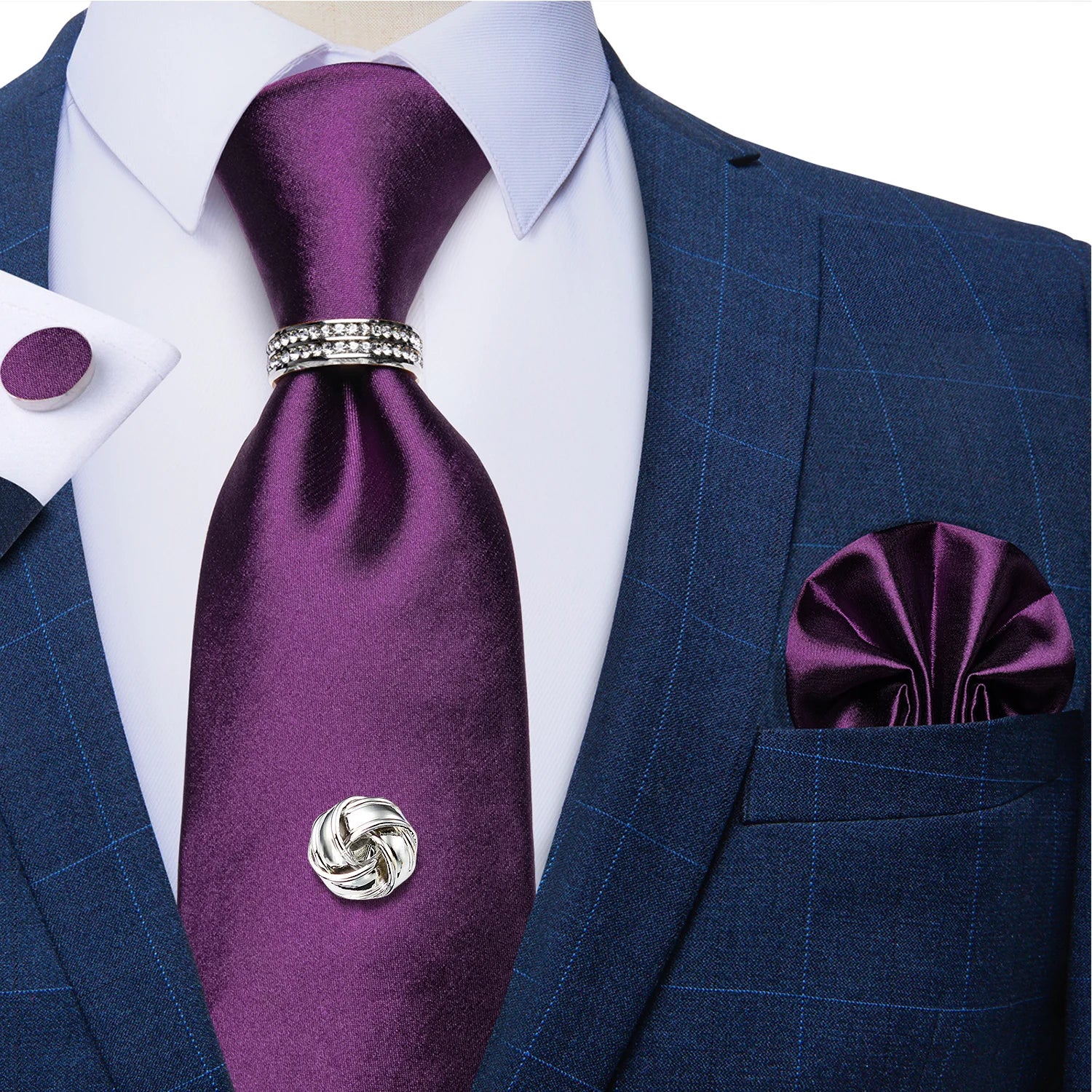 Conjunto de Gravata Masculina de Luxo Roxo 8cm