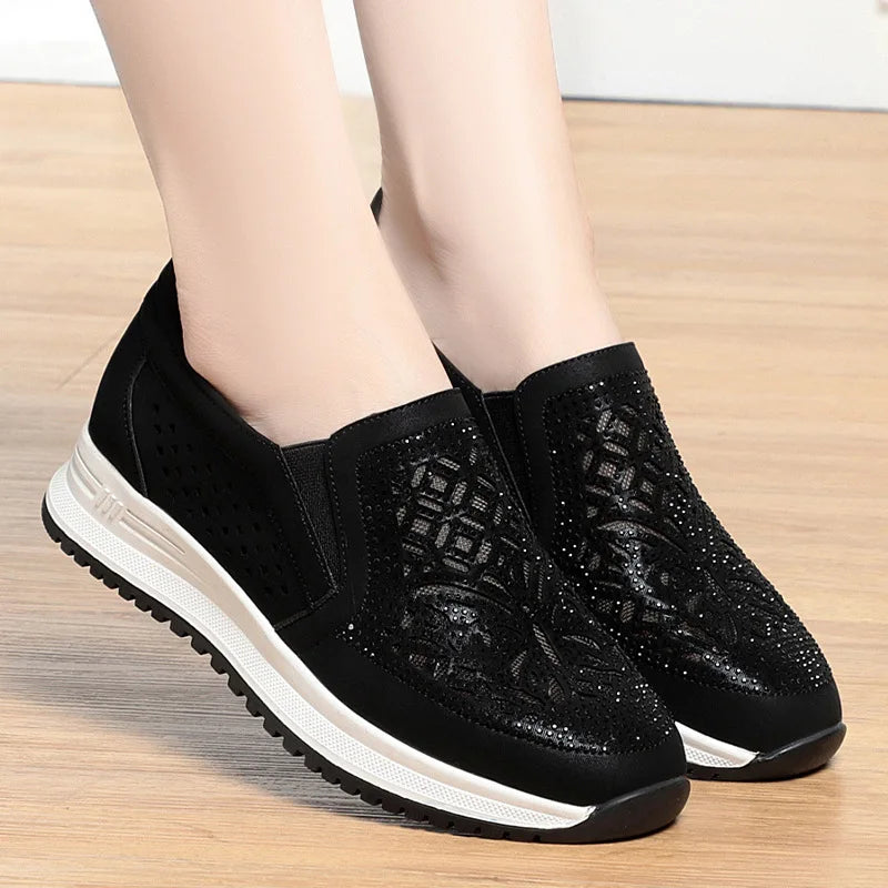 Mocassim Feminino Casual de Couro PU Antiderrapante