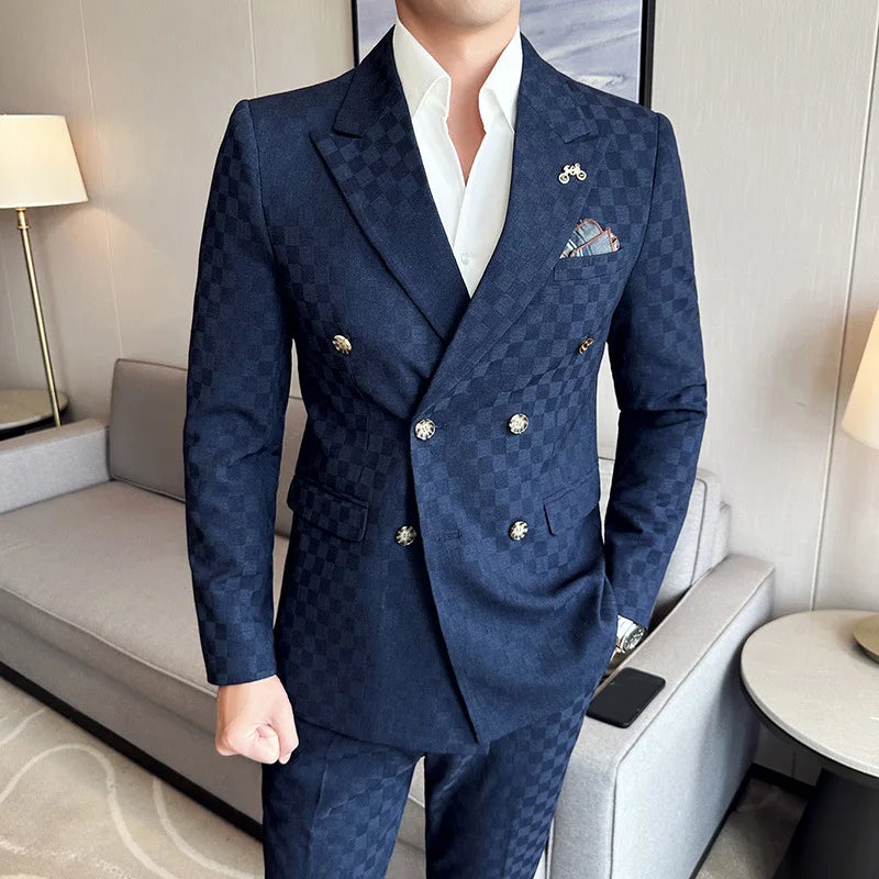 Terno Masculino Xadrez 2 Peças Abotoamento Duplo Elegante