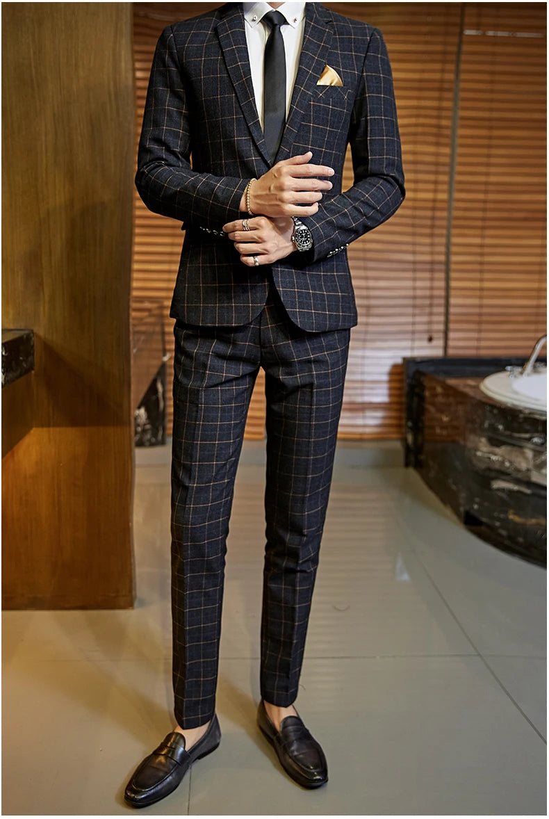 Terno Masculino Casual Xadrez de Um Botão