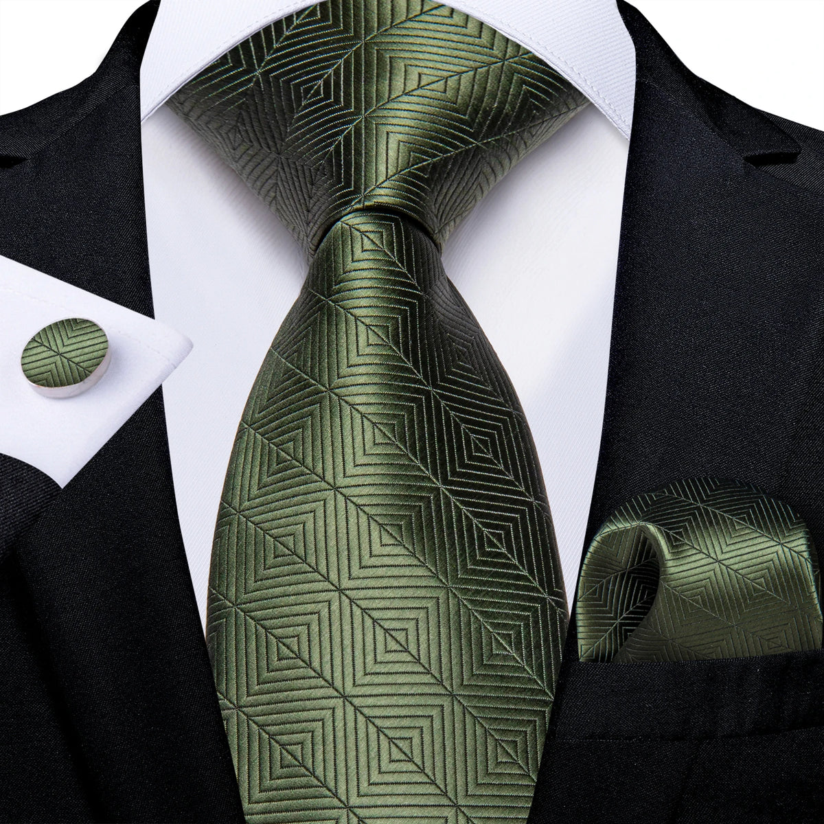 Gravata Masculina Verde de Luxo 8 cm com Acessórios