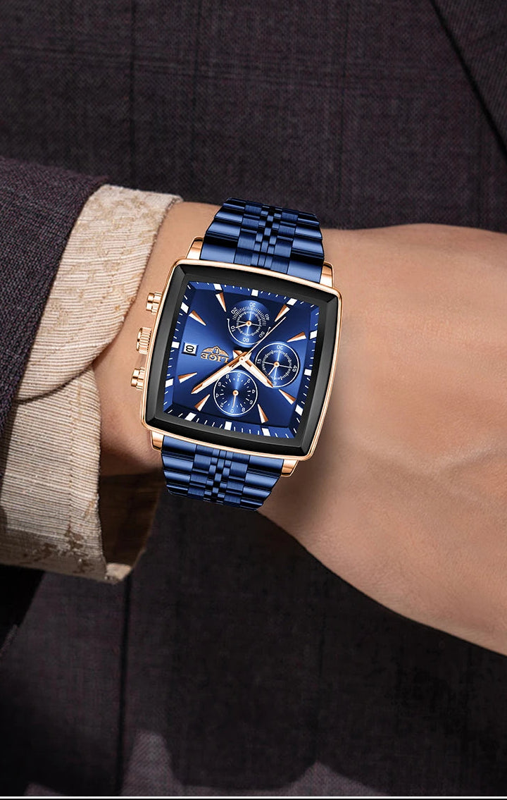 Relógio de Pulso Masculino Quadrado Pulseira de Aço by Loja Bruna Modas