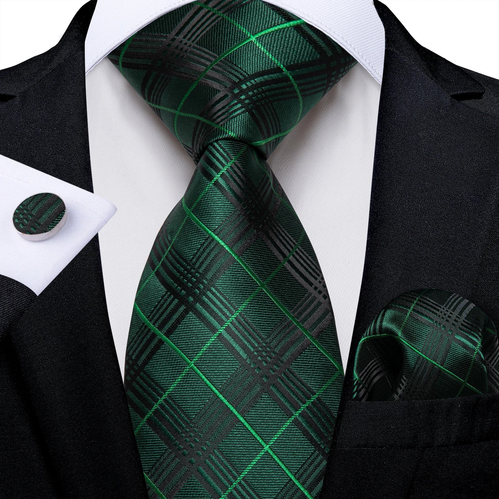 Conjunto de Gravata Masculina de Poliéster Verde Floral com Acessórios