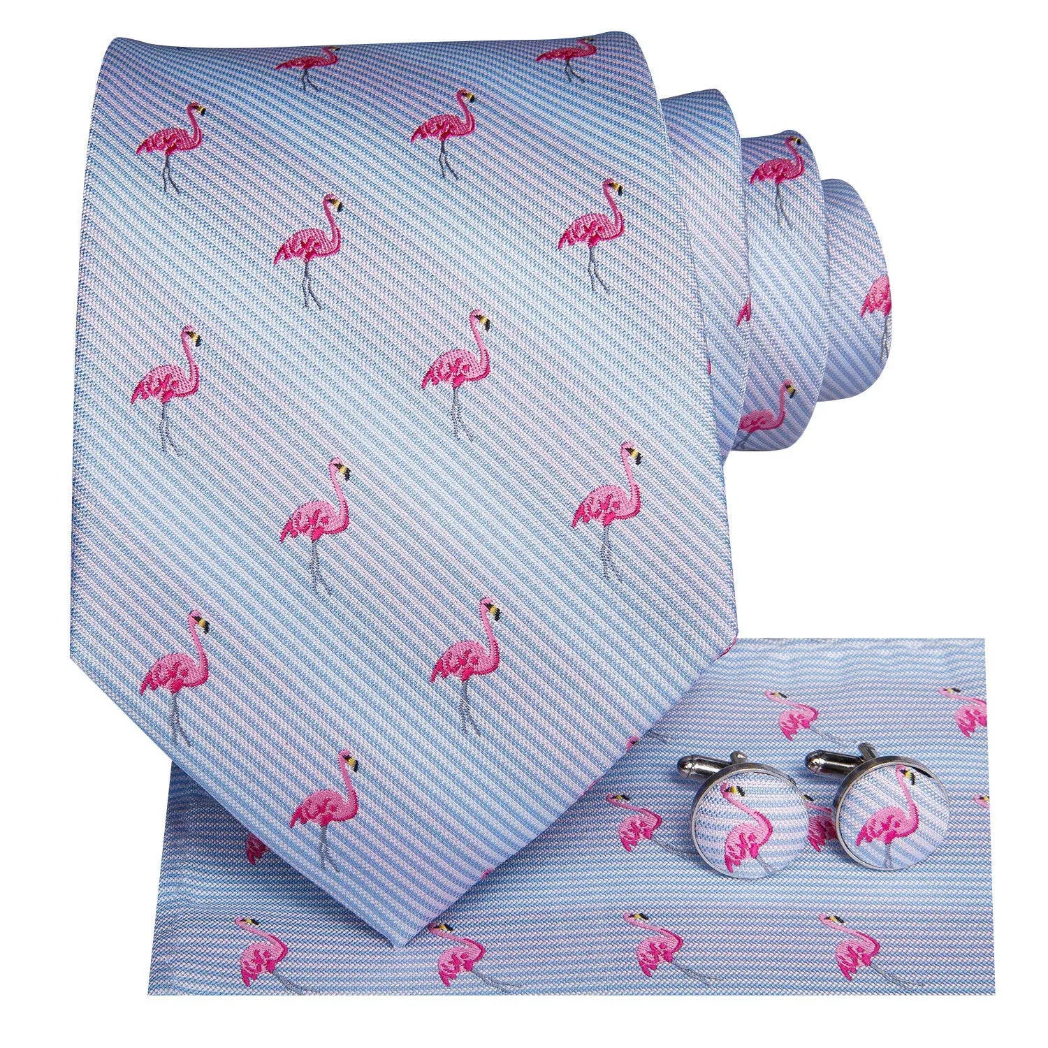 Gravata Masculina Azul Claro com Estampa de Flamingos