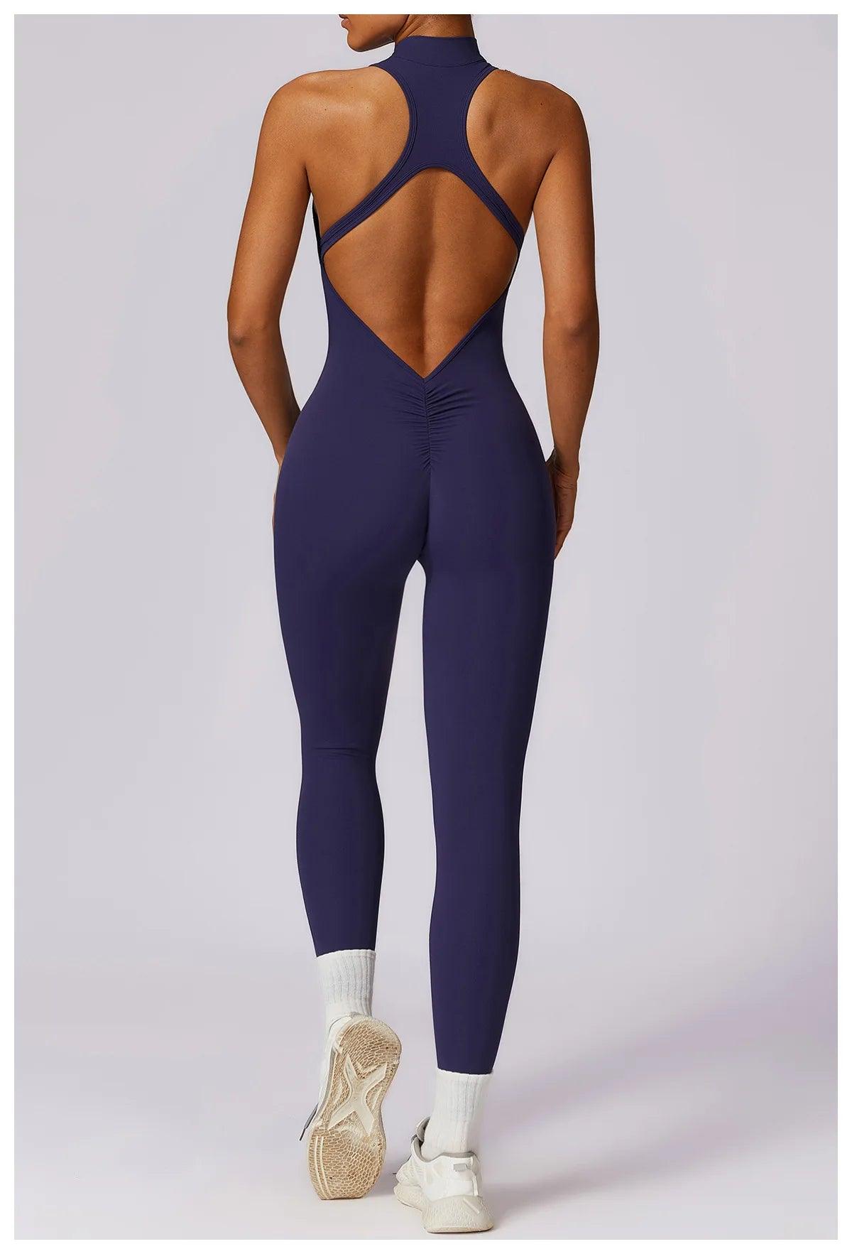 Macacão Feminino Fitness V-Back com Zíper
