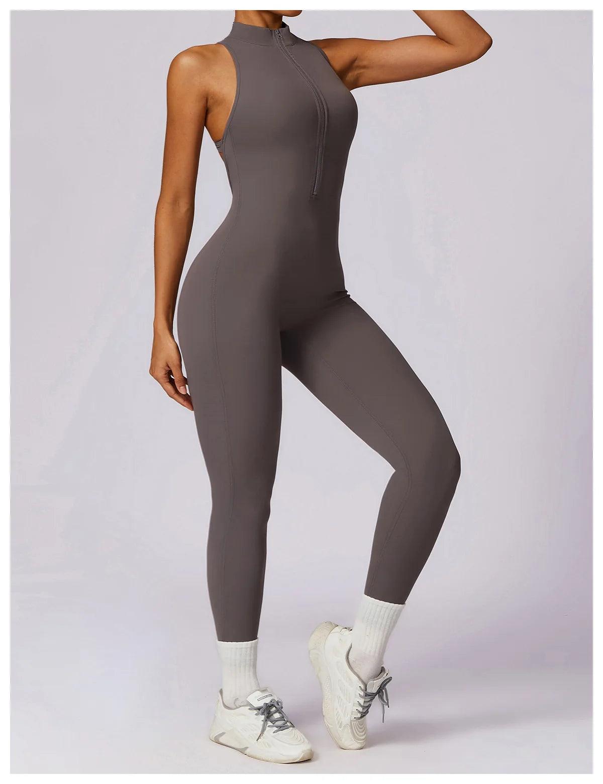 Macacão Feminino Fitness V-Back com Zíper