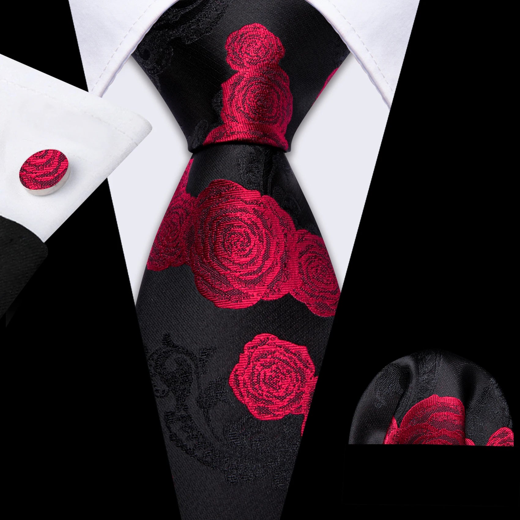 Conjunto de Gravata Masculina Floral Vermelha