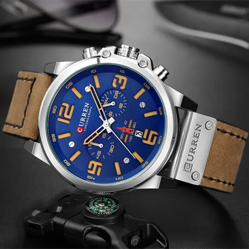 Relógio Masculino Quartzo Clássico com Pulseira de Couro by Loja Bruna Modas