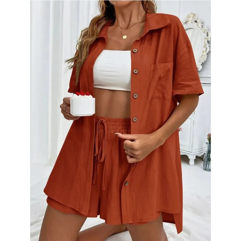 Conjunto Feminino Casual 2 Peças Short e Blusa Comprida