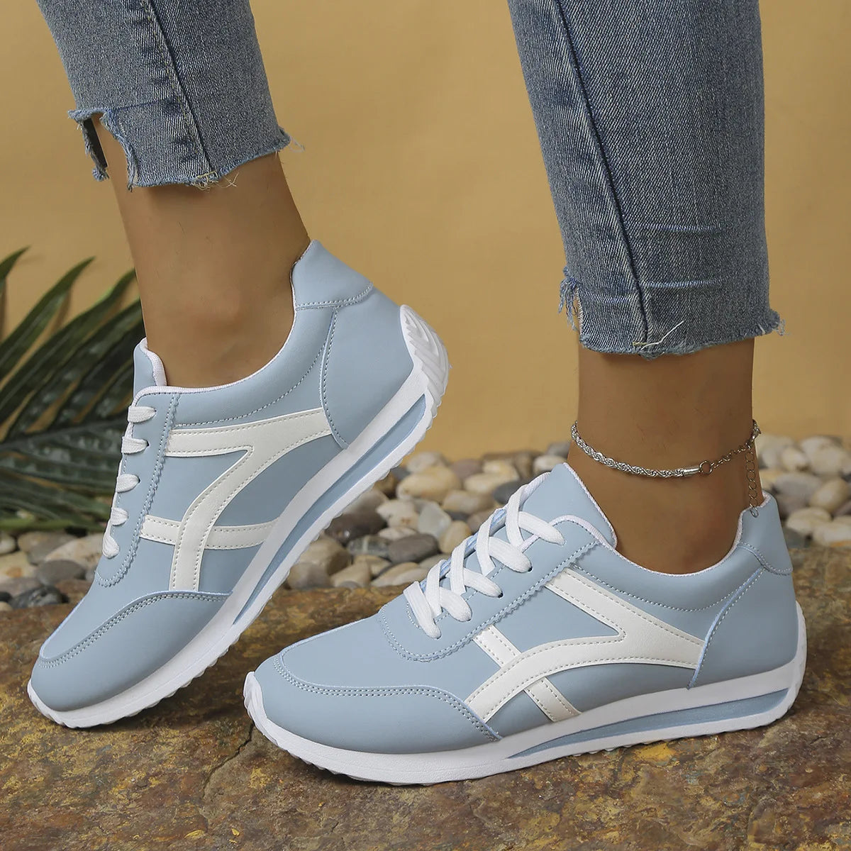 Tênis Feminino Casual de Couro PU Antiderrapante