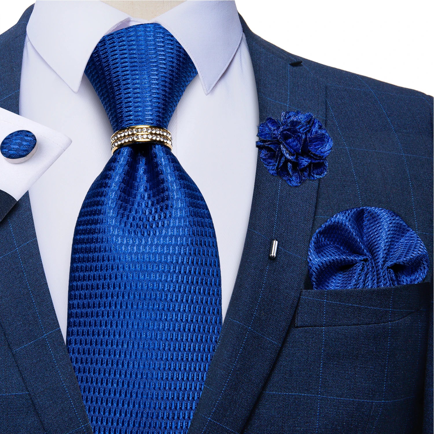 Gravata Masculina de Luxo 8 cm com Lenço e Abotoaduras