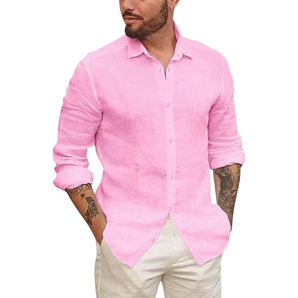 Camisa Masculina de Linho e Algodão - Estilo Casual