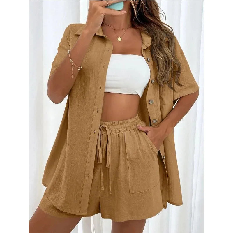 Conjunto Feminino Casual 2 Peças Short e Blusa Comprida
