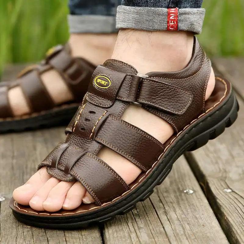 Sandália Masculina de Couro Genuíno Ligentleman